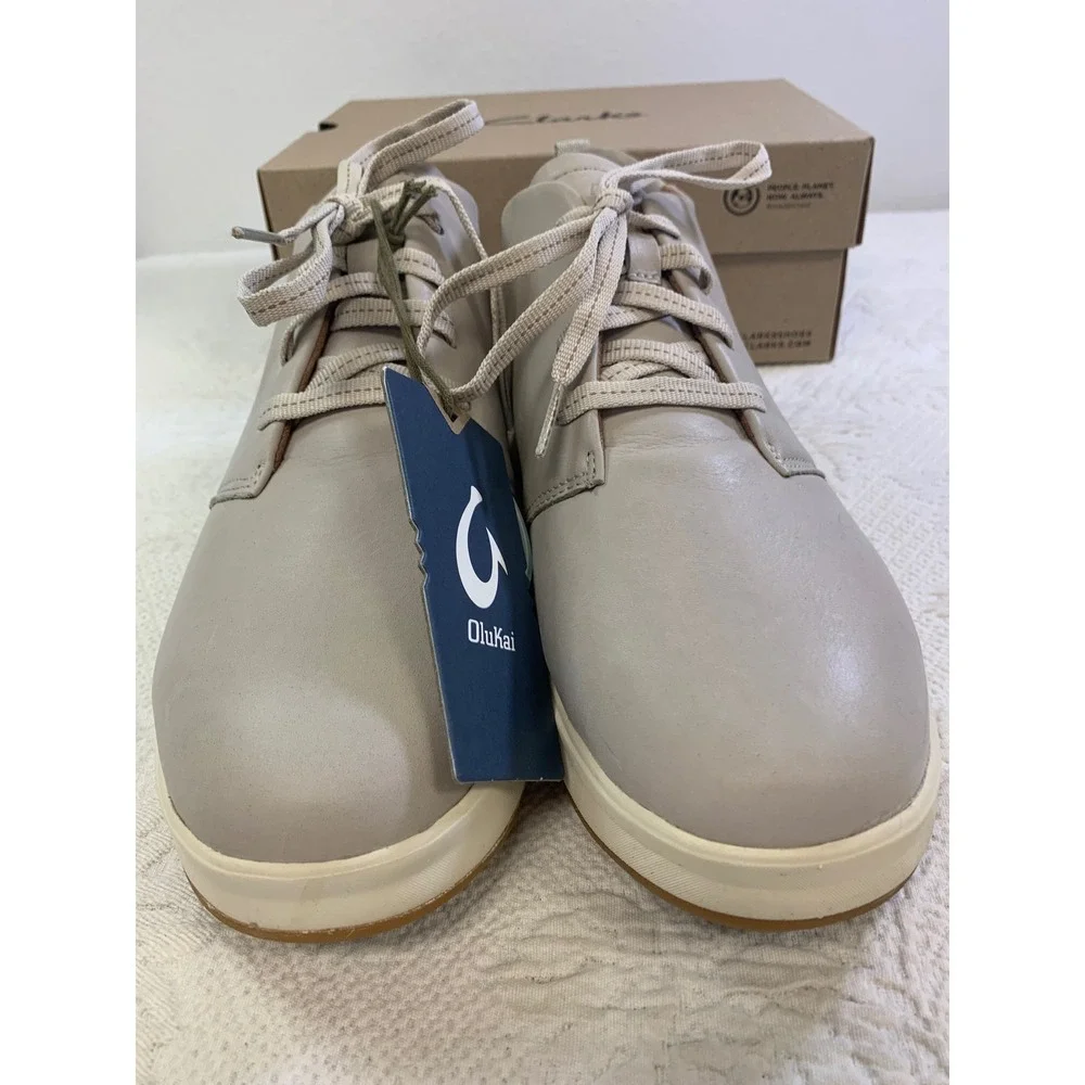 OluKai Wao Palewai Women 10 Cloudy Gray Water Resistant Leather Sneakers‎ 20500
